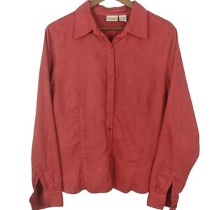 St Johns Bay Red Spice Fall Autumn Long Sleeve Suede Button-down Shirt XL Top